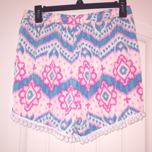 Pink, Blue, and White Pom-Pom Shorts - Picture 2 of 2